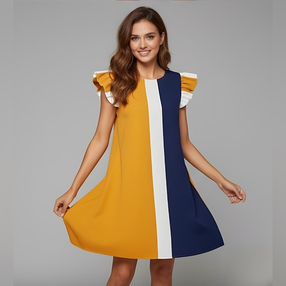 Ruffle Color Block  Dress - Picture 3 of 7
